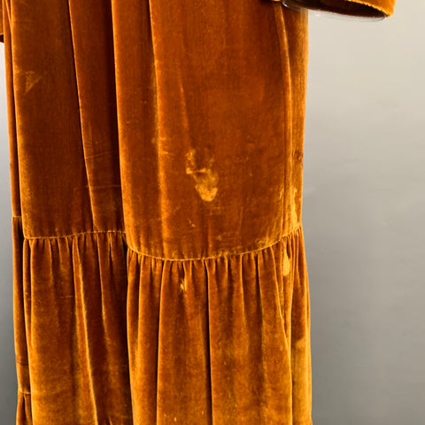 ULLA JOHNSON Size 2 Bunny Yellow Mustard Velvet Ruffle Midi Dress