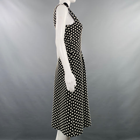 EMPORIO ARMANI Size 6 Black White Cotton Blend Polka Dot A-Line Dress