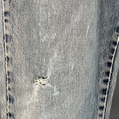 GUCCI Size 34 Blue Distressed Cotton Tapered Button Fly Jeans