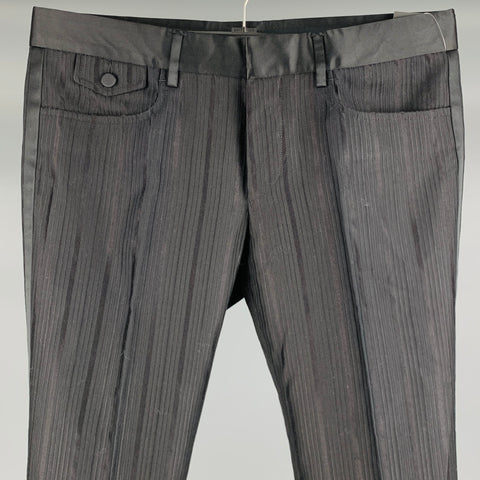 GUCCI Talla 32 Pantalones de vestir de esmoquin de seda y algodón con rayas negras