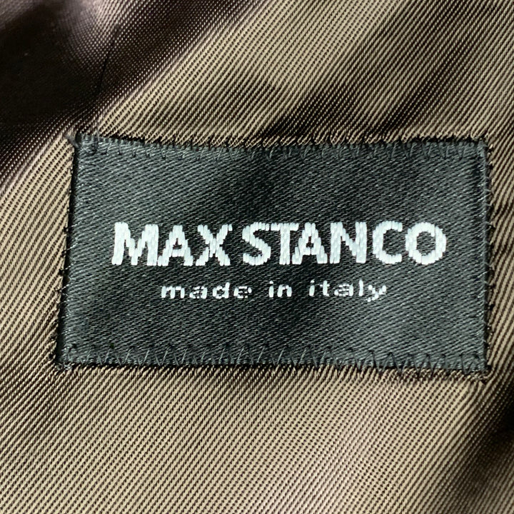 MAX STANCO Size 46 Grey Black Herringbone Wool Blend Double Breasted Peak Lapel Coat