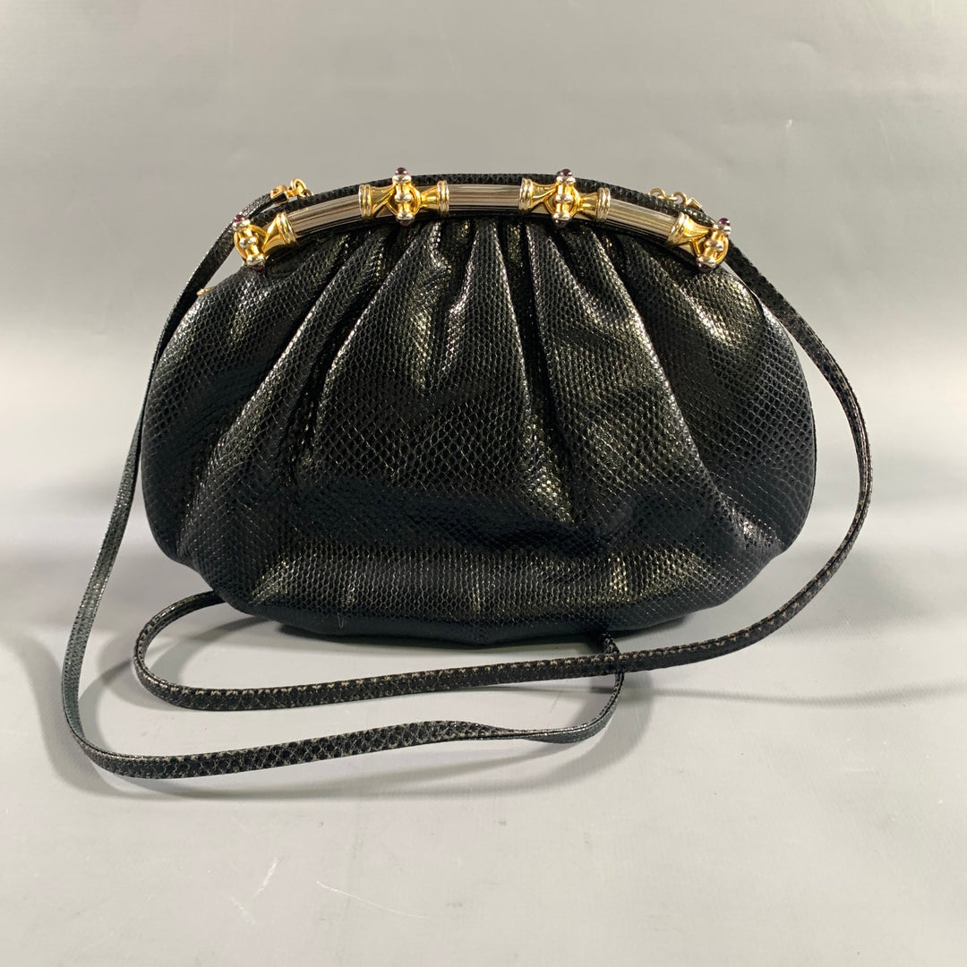 JUDITH LEIBER Black Gold Snakeskin Clutch Handbag
