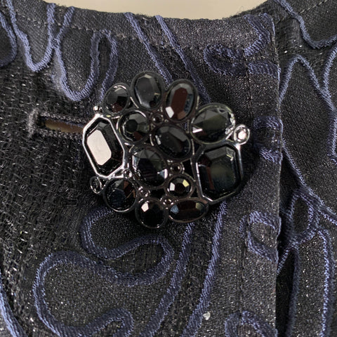 ST. JOHN COUTURE Size 2 Navy Black Silk acetate Floral Jacket