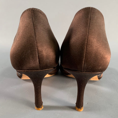 JOSEPH AZAGURY Size 7 Brown Silk Pointed Toe Pumps