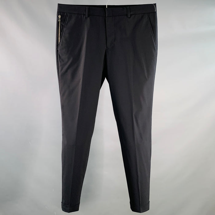 EMPORIO ARMANI Size L Black Virgin Wool Blend Cuffed Dress Pants