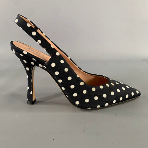 ERMANNO SCERVINO SS19 Size 7 Black White Canvas Polka Dot Slingback Pumps