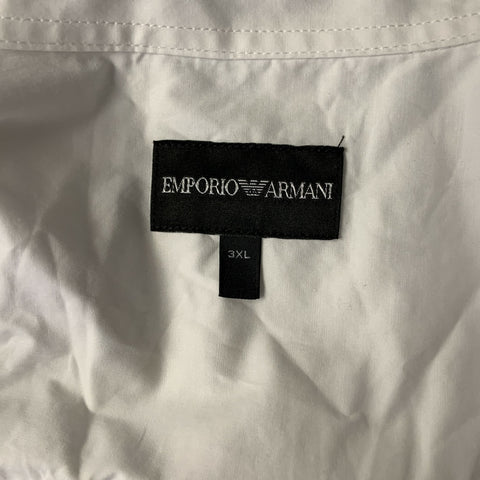 EMPORIO ARMANI Size XXXL White Blue Cotton Blend Ribbed Collar Long Sleeve Shirt
