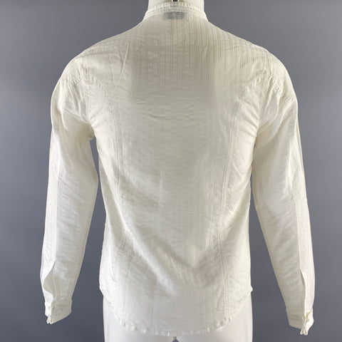 EMPORIO ARMANI Size S White Black Geometric Cotton Blend Long Sleeve Shirt