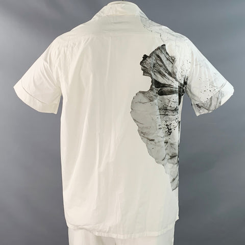 ALEXANDER MCQUEEN Size XL White Grey Floral Print Cotton Short Sleeve Shirt