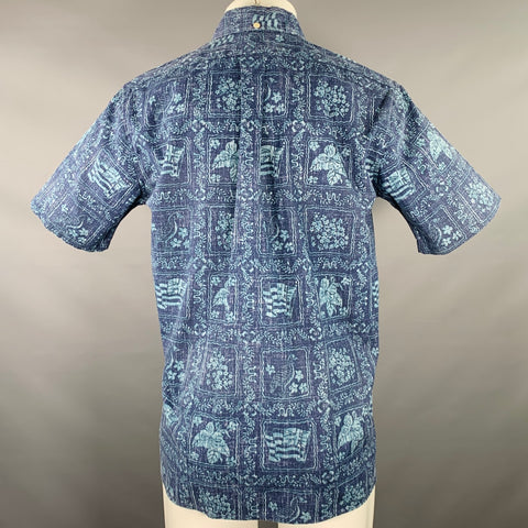 REYN SPOONER Size S Navy Light Blue Floral Cotton Blend Hawaiian Short Sleeve Shirt
