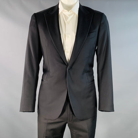ISAIA Size 42 Regular Black Wool Satin Peak Lapel Tuxedo