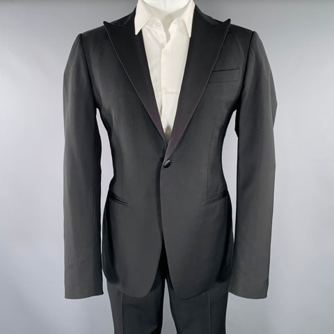 PHINEAS COLE Size 38 Black Wool Peak Lapel Tuxedo