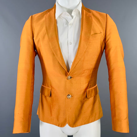 DRIES VAN NOTEN Size 36 Orange Polyester Silk Single Breasted Sport Coat