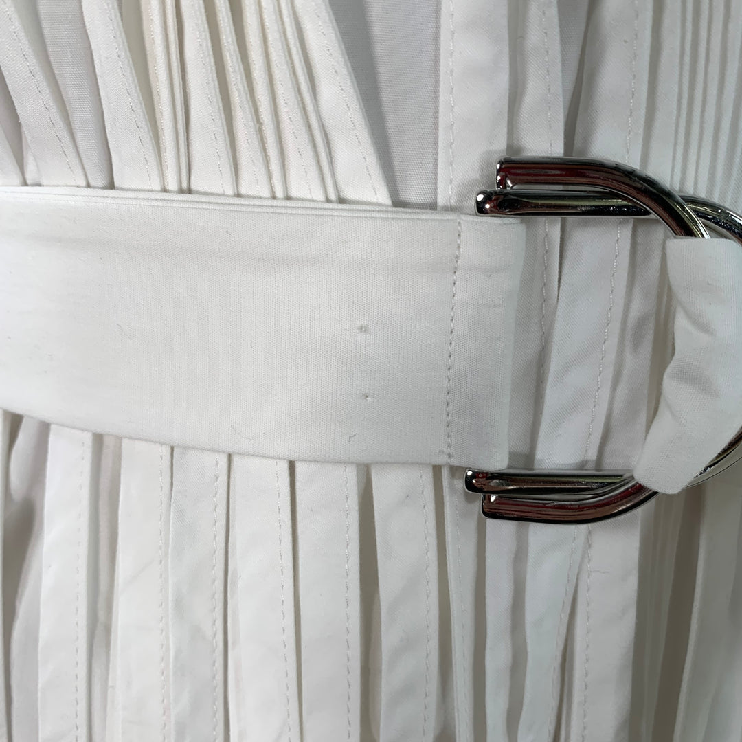 MANTU Size M White Cotton Fringe Belted Midi Dress