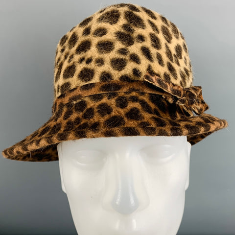 JENNIFER QUELLETTE Beige Brown Animal Print Bow Hat