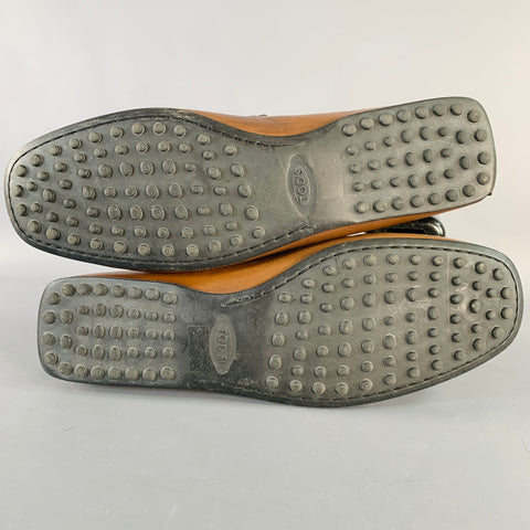 TOD'S Size 8.5 Brown Leather Moccasin Fringed Drivers Loafers