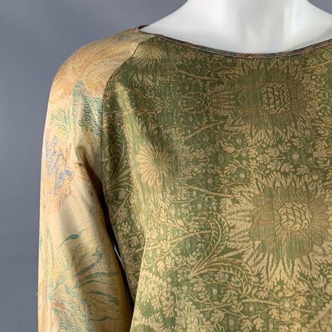 PIERRE-LOUIS MASCIA Size XS Green Brown Silk Floral Long Sleeve Dress Top