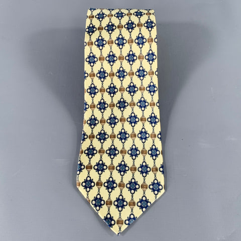 CHANEL Yellow Blue Abstract Beaded Print Silk Tie