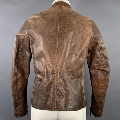 COMPAGNIA DELLE PELLI Size M Brown Leather Zip Up Racer Jacket