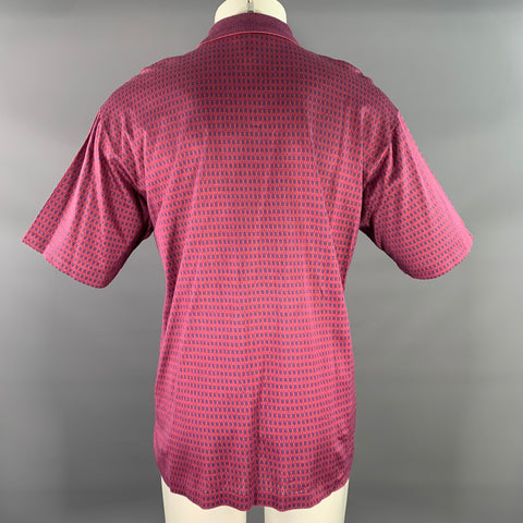 ERMENEGILDO ZEGNA Size L Burgundy Navy Geometric Cotton Buttoned Polo