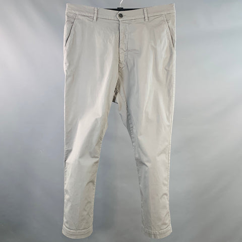 BARENA Pantalon décontracté taille 36 en sergé de coton mélangé gris avec taille élastique