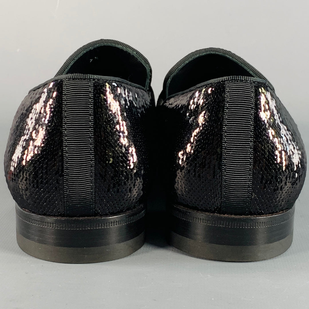 PAUL STUART Size 8.5 Black Sequined Velvet Slip On Loafers