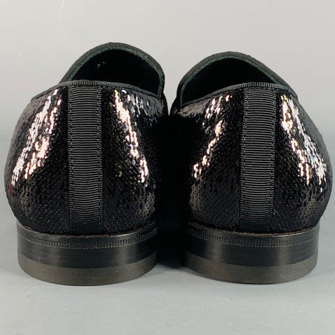 PAUL STUART Size 8.5 Black Sequined Velvet Slip On Loafers