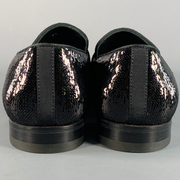 PAUL STUART Size 8.5 Black Sequined Velvet Slip On Loafers