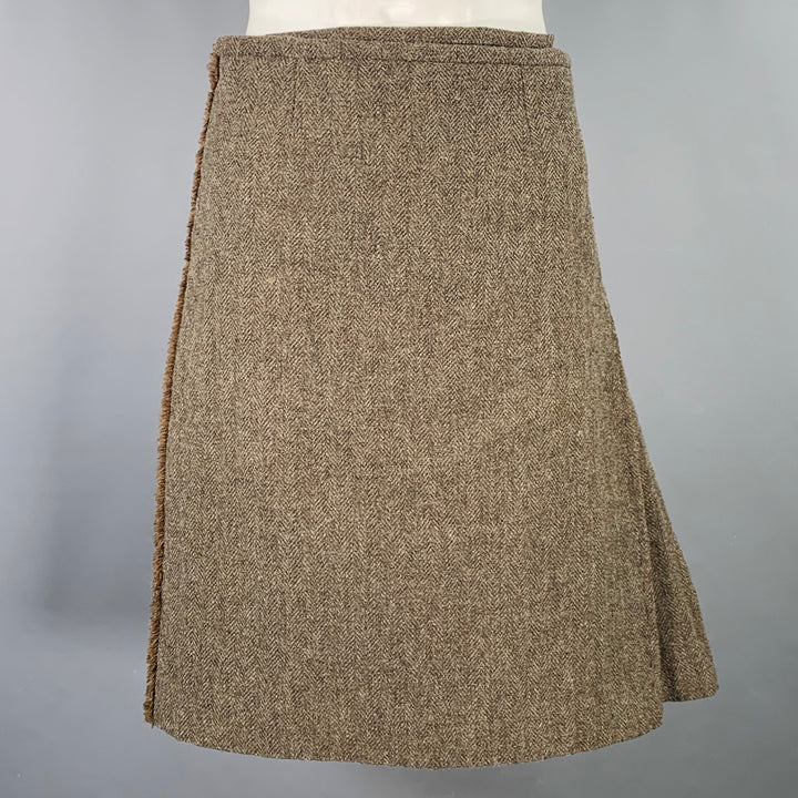 PAUL HARNDEN SHOEMAKERS Size L Taupe Brown Herringbone Wool Kilt