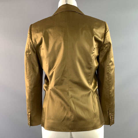 ETRO Size 8 Gold Cotton & Viscose Ruched Notch Lapel Jacket Indoor Blazer