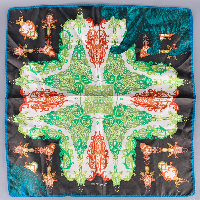 ETRO Black Multi Color Abstract Silk Pocket Square