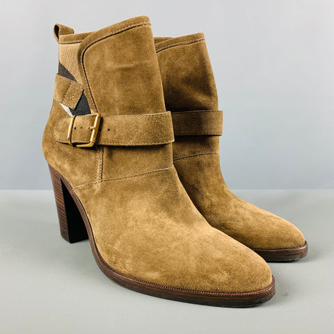 BURBERRY Talla 11 Botas de tacón grueso de ante marrón