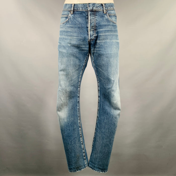 BALMAIN Size 34 Indigo Wash Denim Button Fly Jeans