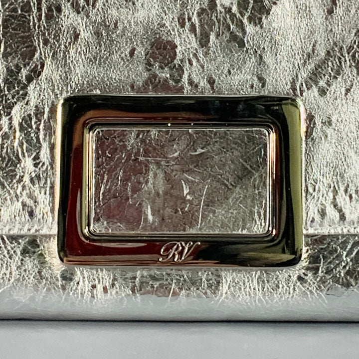 ROGER VIVIER Metallic Silver Textured Leather Clutch Handbag