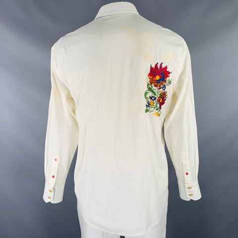 ROBERT GRAHAM Size XL Cream Multi Color Embroidery Cotton Long Sleeve Shirt