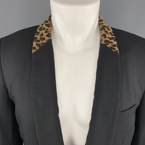COMME des GARCONS HOMME PLUS M Black Leopard Trim Shawl Collar Sport Coat