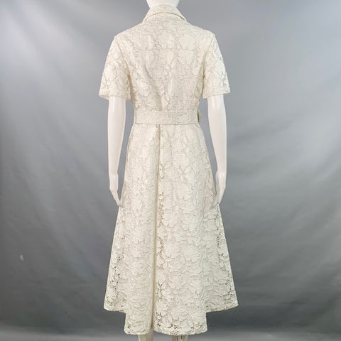 TOCCIN(NY) Robe chemise trapèze en dentelle de polyester ivoire avec ceinture, taille S