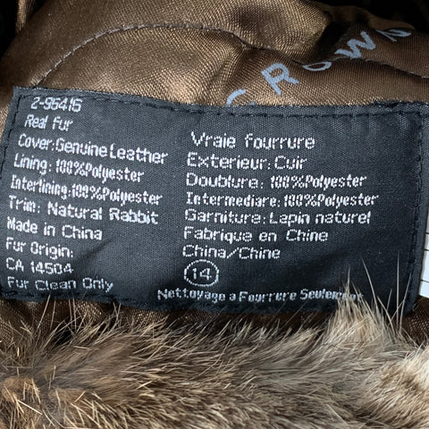 CROWNCAP Size L Brown Leather Rabbit Fur Aviator Cap Hat