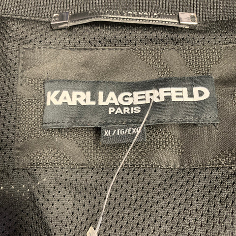 KARL LAGERFELD Size XL Black Camo Polyester Mesh Bomber Jacket
