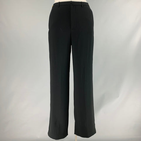 VINCE Talla 12 Pantalones de vestir negros con bragueta y cremallera en mezcla de triacetato