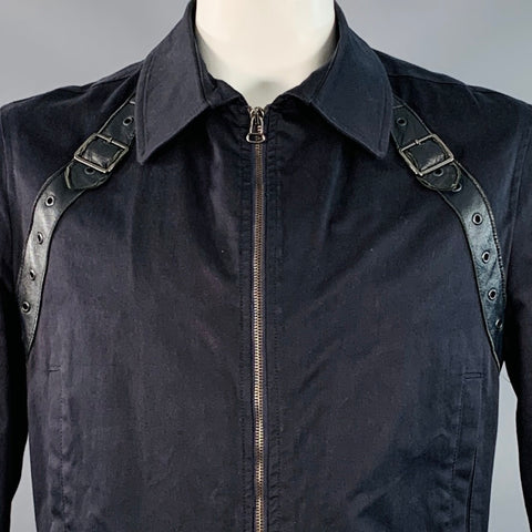 JOHN BARTLETT Size 44 Black Cotton Blend Twill Harness Zip Up Jacket