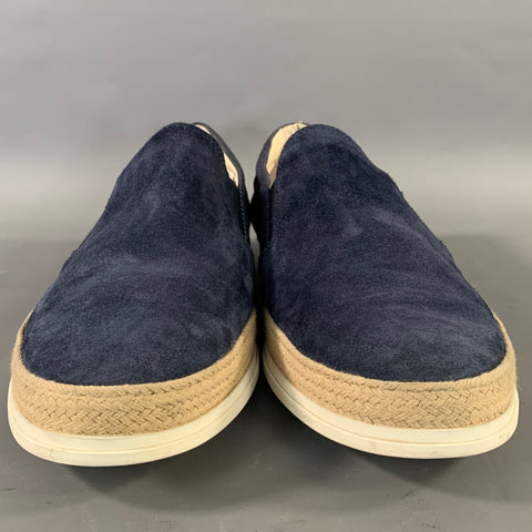 TOD'S Size 10.5 Navy Textured Suede & Canvas Slip On Loafers