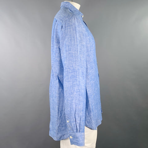 POLO by RALPH LAUREN Size XL Blue Heather Linen Curved Cutaway Long Sleeve Shirt