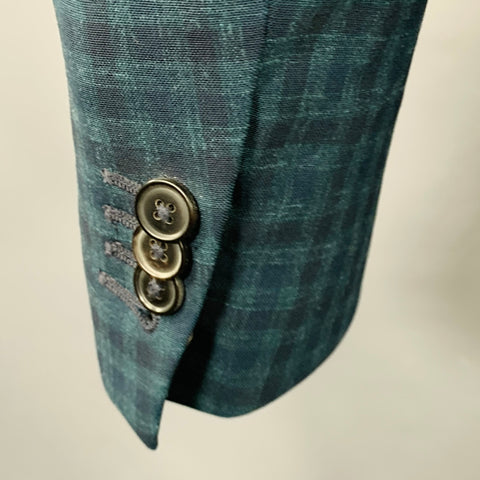 PAUL SMITH Size 36 Green Navy Checkered Wool Linen Sport Coat