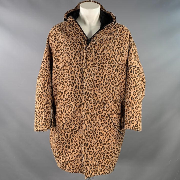 R13 Size S Tan Black Animal Print Oversized Hooded Parka Coat