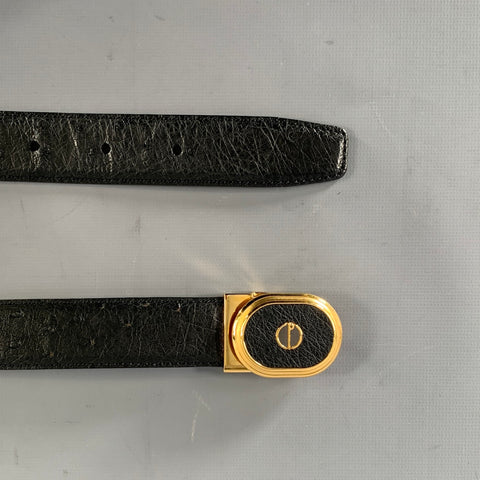 DUNHILL Size 36 Black Gold  Leather Belt