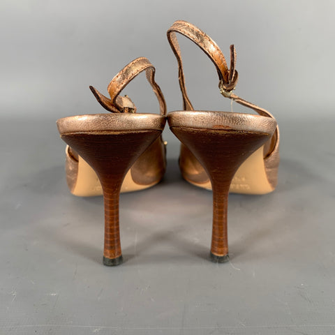 GUCCI Size 6.5 Gold Rose Metallic Ankle Strap Pumps