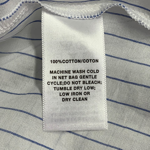 LAFAYETTE 148 Size L White Blue Cotton Pinstripe Sheer Spread Collar Shirt