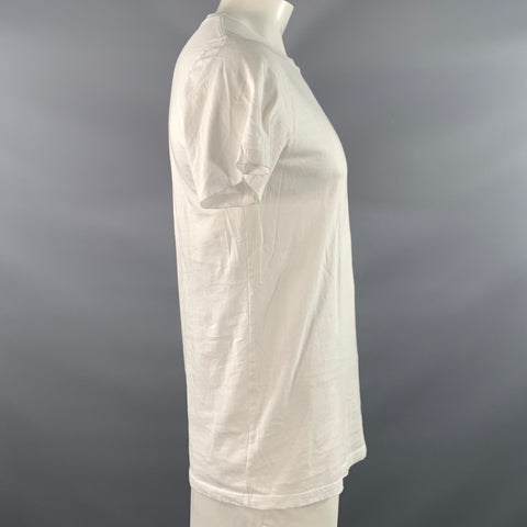 BALMAIN Size XL White Solid Cotton Crew Neck T shirt