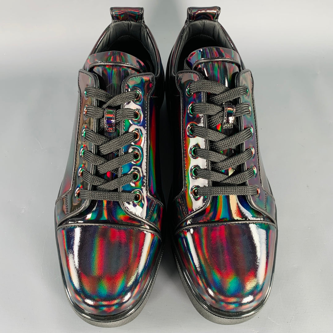 CHRISTIAN LOUBOUTIN Size 10 Fun Louis Junior Black Patent Leather Oil Slick Sneakers